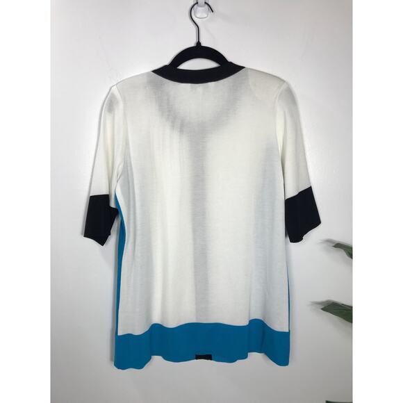 Misook Small Sweater Colorblock Blue White Shoulder Pads Everyday Simple Artsy - Picture 6 of 9